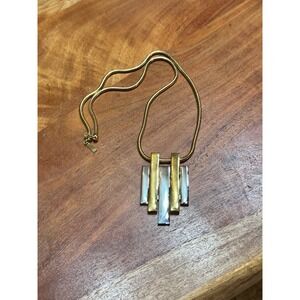 Vintage Avon Geometric Gold Tone Pendant Necklace Modernist Statement 24"